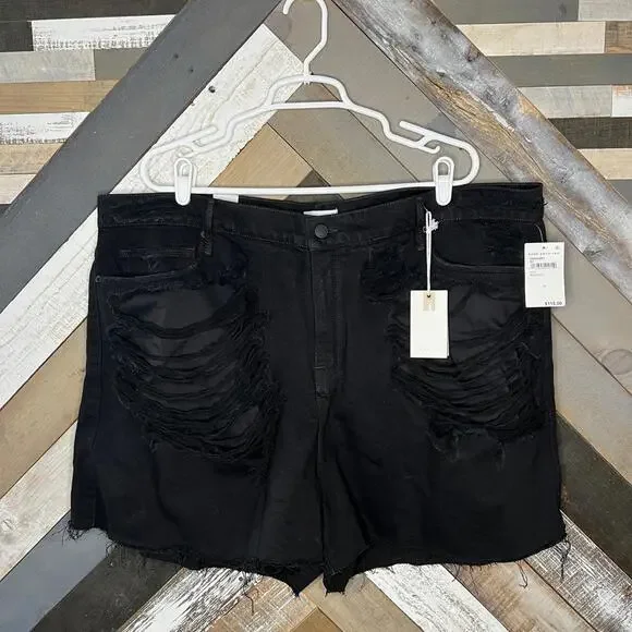 Good American Black Distressed Denim Shorts - Picture 4 of 5